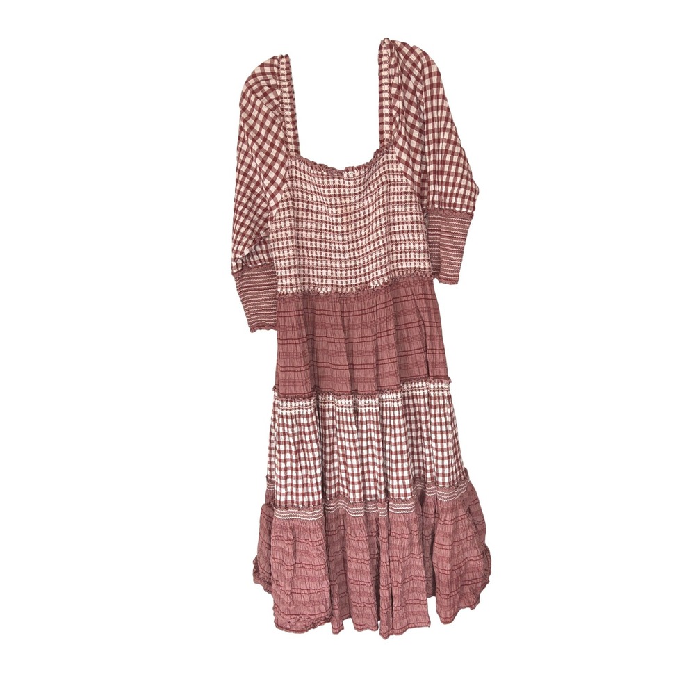 JessaKae Annabelle‎ Dress Plus Red Plaid Gingham Cottagecore Smocked Maxi 1X